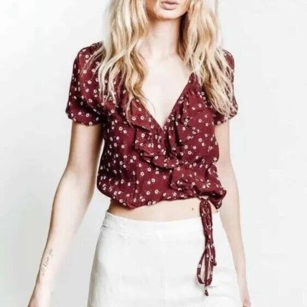 Faithfull The Brand Carayes Wrap Blouse, Bentina Floral, Size 8, NWT